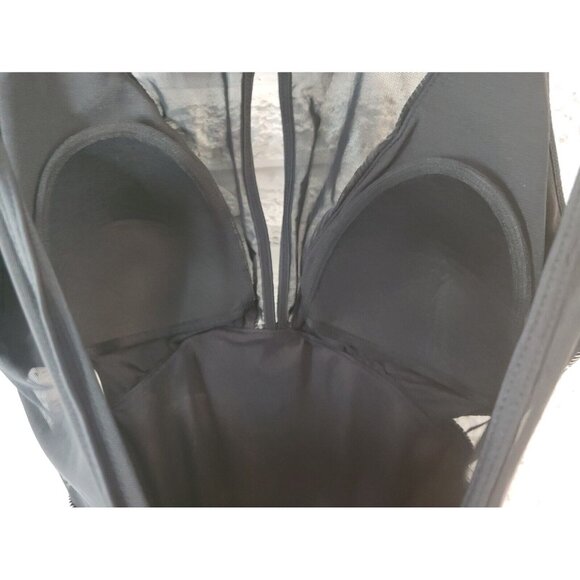 Time Tru Womens Swimsuit XL One Piece Black White Floral Mesh Plunge FLO335E - Picture 8 of 11